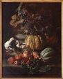 Jacob van de Kerckhoven zv. Giacomo da Castello: Zátiší s melouny, hrozny, broskvemi, fíky a dvěma holuby