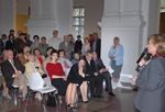 Tvůrci výstavy Slovenský mýtus - Katarína Bajcurová, SNG (hovoří), zleva: Martina Straková, MG (kurátorka výstavy); Alexandra Kusá, SNG (autorka výstavy); Aurel Hrabušický, SNG (autor výstavy)